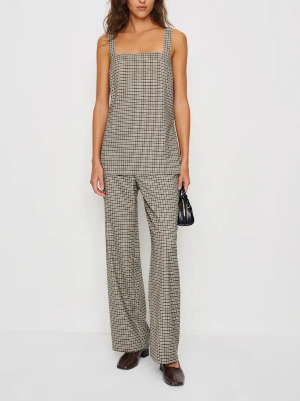 Reformation Kristen Pants Checked Wide-Leg Trousers